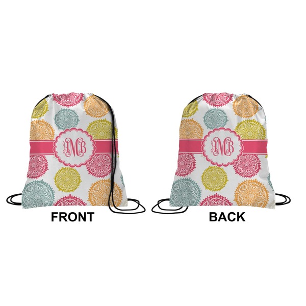 Doily Pattern Drawstring Backpack Front & Back Small