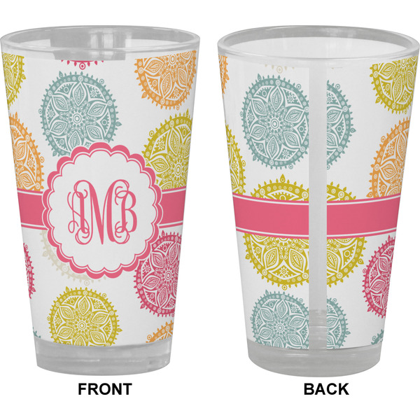 Doily Pattern Pint Glass - Full Color - Front & Back Views