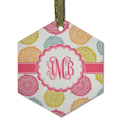 Doily Pattern Flat Glass Ornament - Hexagon w/ Monogram