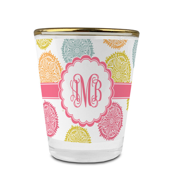 Doily Pattern Glass Shot Glass - With gold rim - FRONT