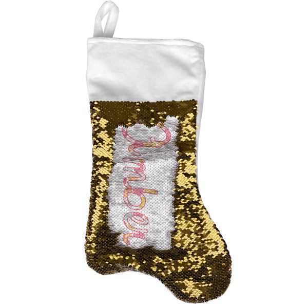Custom Doily Pattern Reversible Sequin Stocking - Gold (Personalized)