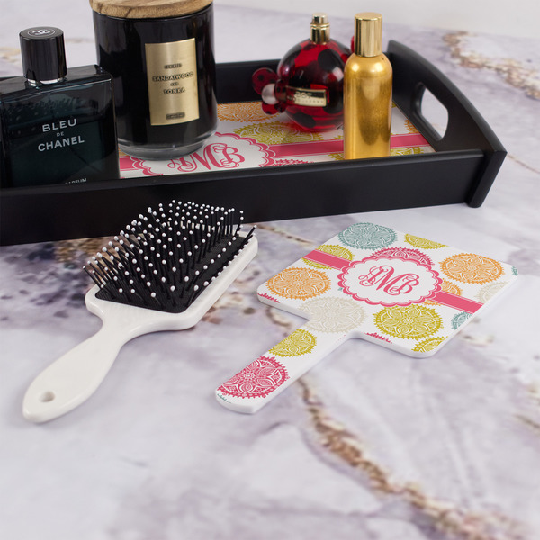 Doily Pattern Hand Mirror - With Hair Brush