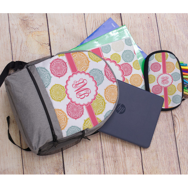 Doily Pattern Large Backpack - Gray - With Stuff