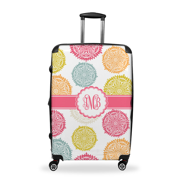 Custom Doily Pattern Suitcase - 28" Large - Checked w/ Monogram