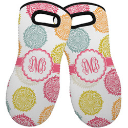 Doily Pattern Neoprene Oven Mitts - Set of 2 w/ Monogram