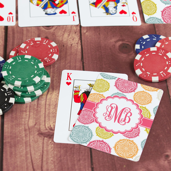 Doily Pattern On Table with Poker Chips