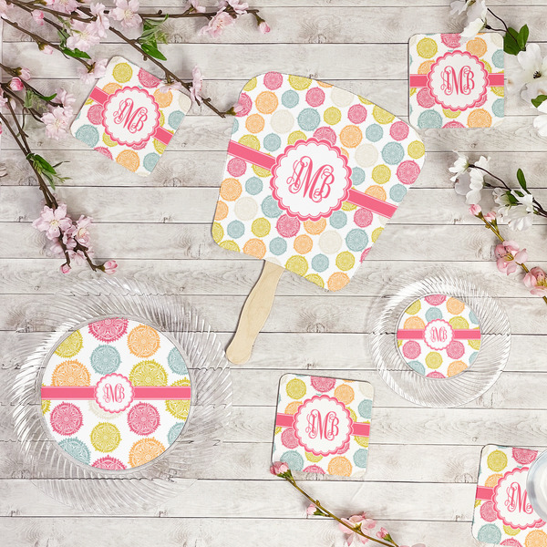 Doily Pattern Party Supplies Combination Image - All items - Plates, Coasters, Fans