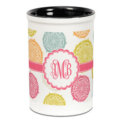 Doily Pattern Ceramic Pencil Holders - Black