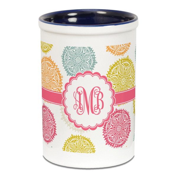 Doily Pattern Pencil Holder - Blue