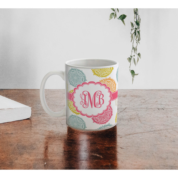Doily Pattern Personalized Coffee Mug - Lifestyle