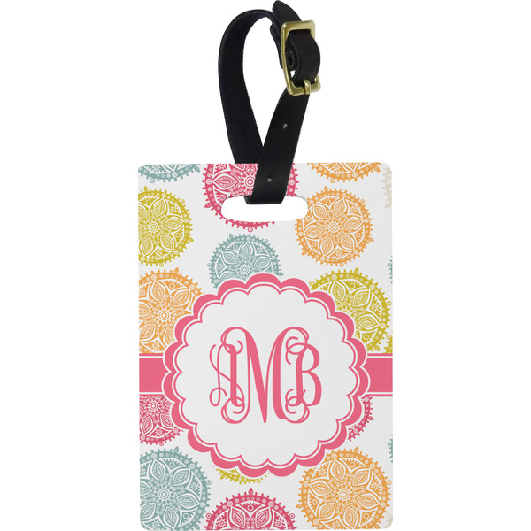 Custom Doily Pattern Plastic Luggage Tag - Rectangular w/ Monogram