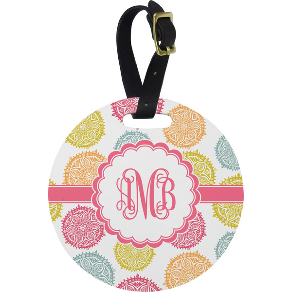 Custom Doily Pattern Plastic Luggage Tag - Round (Personalized)