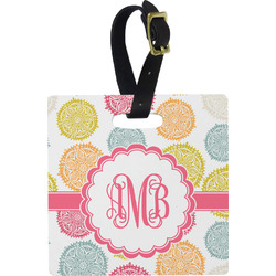 Doily Pattern Plastic Luggage Tag - Square w/ Monogram