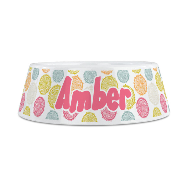 Doily Pattern Plastic Dog Bowls - Medium - FRONT