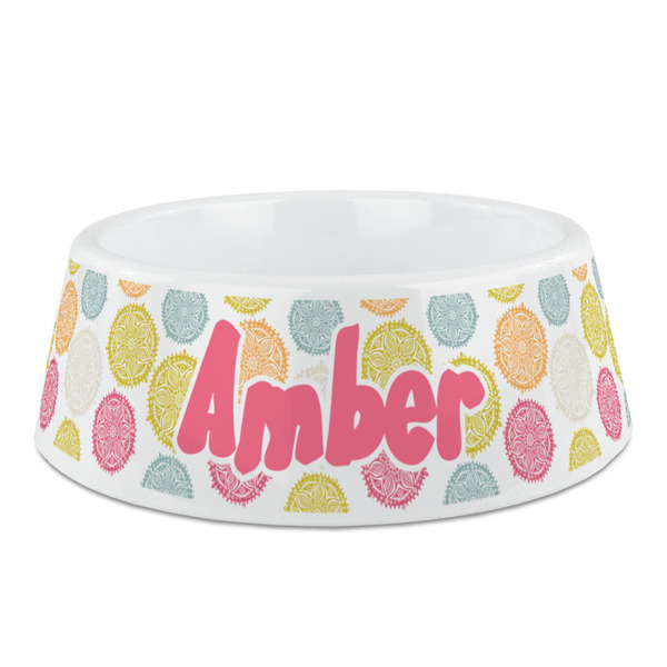 Custom Doily Pattern Plastic Dog Bowl (Personalized)