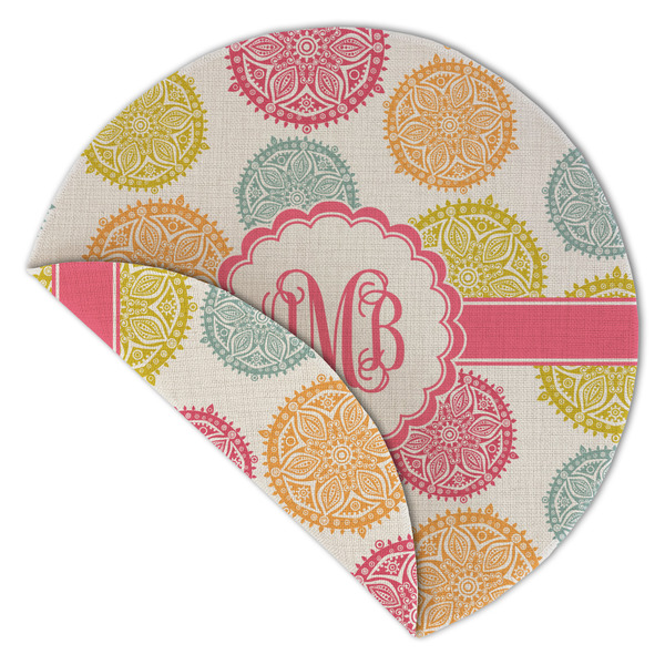 Doily Pattern Round Linen Placemats - Front (folded corner double sided)