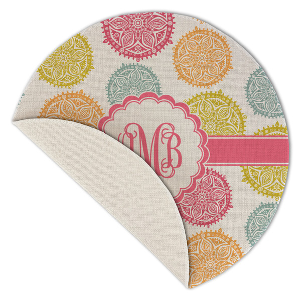 Doily Pattern Round Linen Placemats - Front (folded corner single sided)