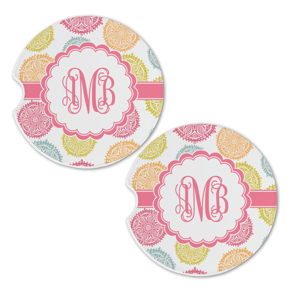 Doily Pattern Sandstone Car Coasters - Set of 2