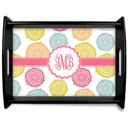 Doily Pattern Black Wooden Tray - Large (Personalized)