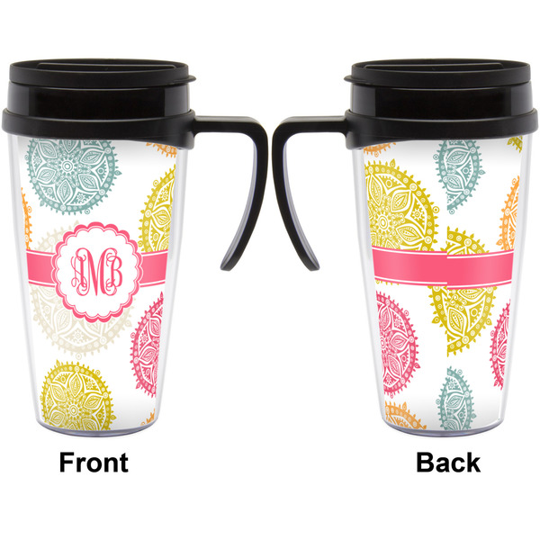 Doily Pattern Travel Mug with Black Handle - Approval