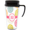 Doily Pattern Travel Mug with Black Handle - Front