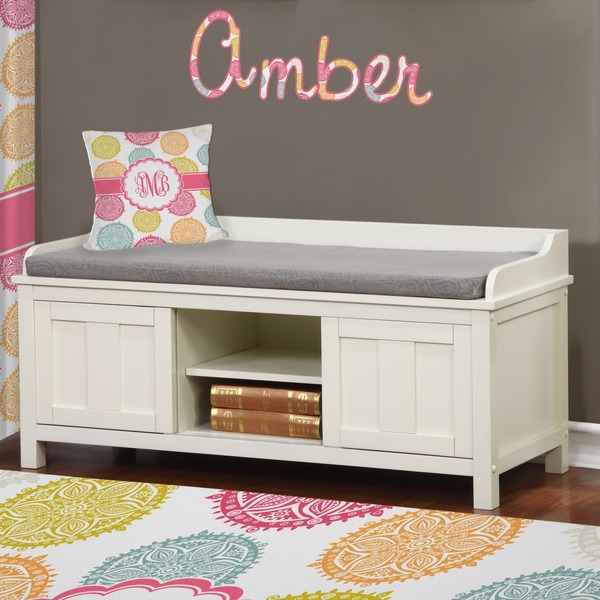 Doily Pattern Wall Name Decal Above Storage bench
