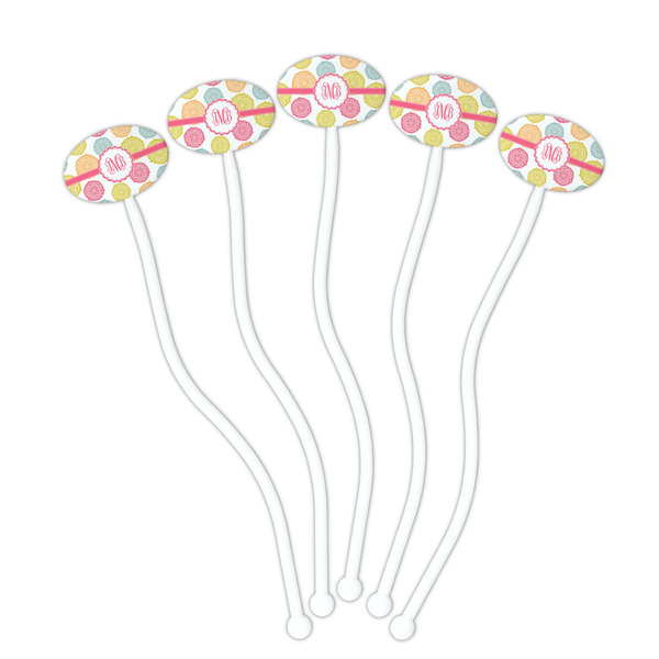 Doily Pattern White Plastic 7" Stir Stick - Oval - Fan