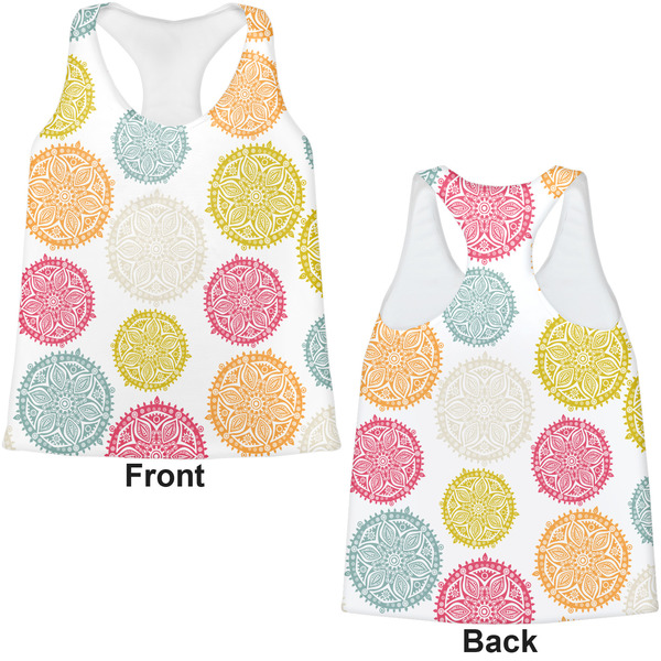 Doily Pattern Womens Racerback Tank Tops - Medium - Front and Back