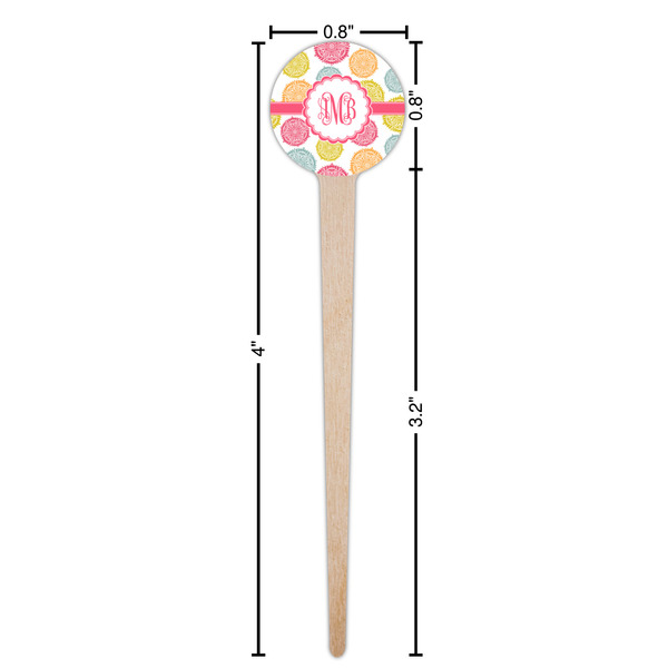 Doily Pattern Wooden 4" Food Pick - Round - Dimensions