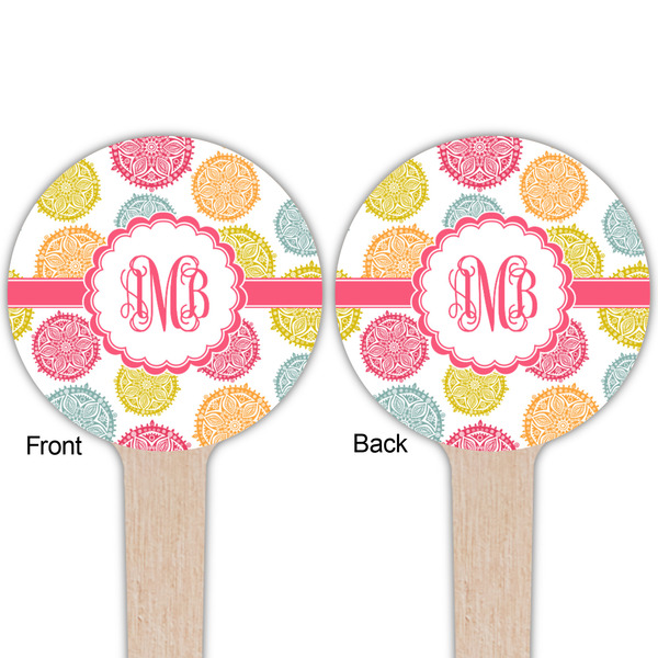 Doily Pattern Wooden 4" Food Pick - Round - Double Sided - Front & Back