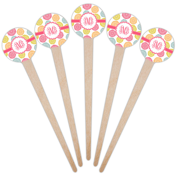 Doily Pattern Wooden 4" Food Pick - Round - Fan View