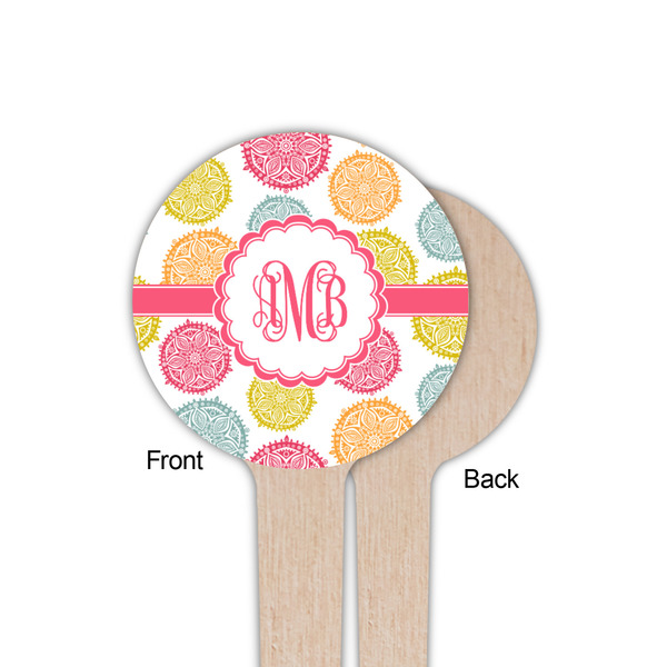 Doily Pattern Wooden 4" Food Pick - Round - Single Sided - Front & Back