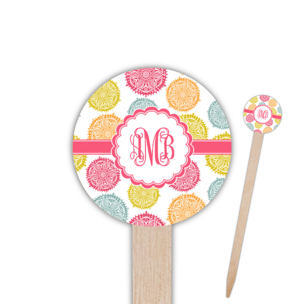 Custom Doily Pattern 6" Round Wooden Food Picks - Double Sided (Personalized)