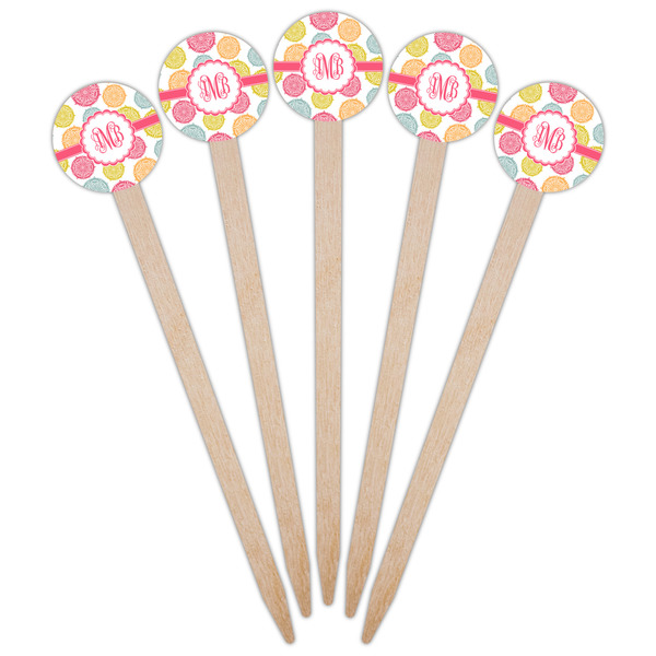 Doily Pattern Wooden 6" Food Pick - Round - Fan View