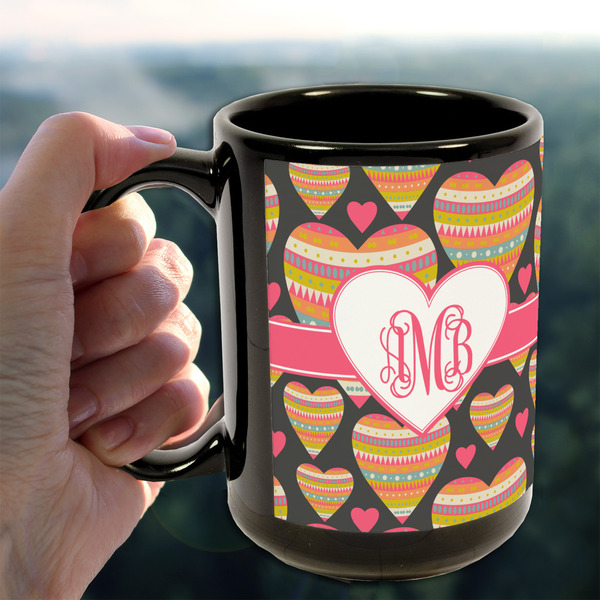 Hearts 15oz. Black Mug - LIFESTYLE