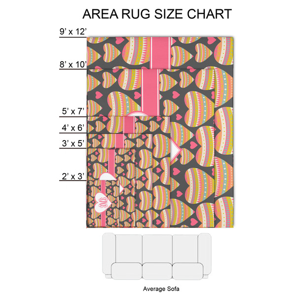 Hearts 2'x3' Indoor Area Rugs - Size Chart