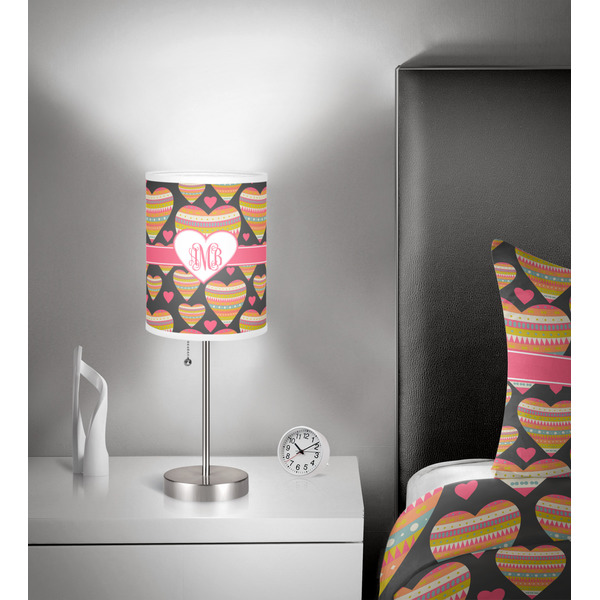Hearts 7 inch drum lamp shade - in room