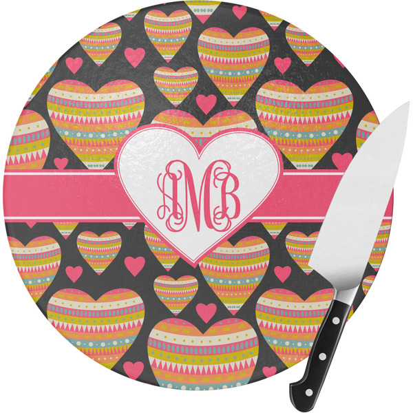 Custom Hearts Round Glass Cutting Board - Small (Personalized)