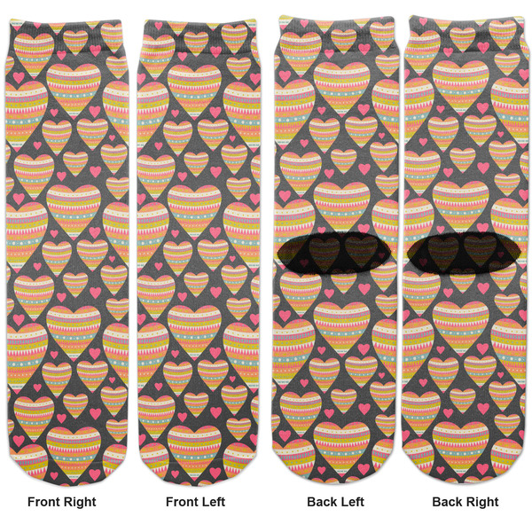 Hearts Adult Crew Socks - Double Pair - Front and Back - Apvl