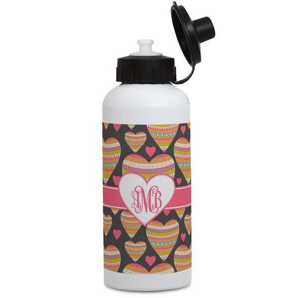 Custom Hearts Water Bottles - Aluminum - 20 oz - White (Personalized)