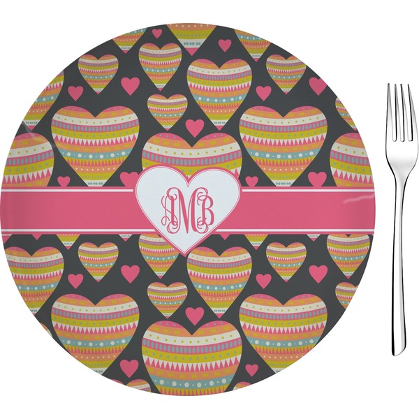 Custom Hearts Glass Appetizer / Dessert Plate 8" (Personalized)