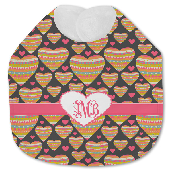 Custom Hearts Jersey Knit Baby Bib w/ Monogram