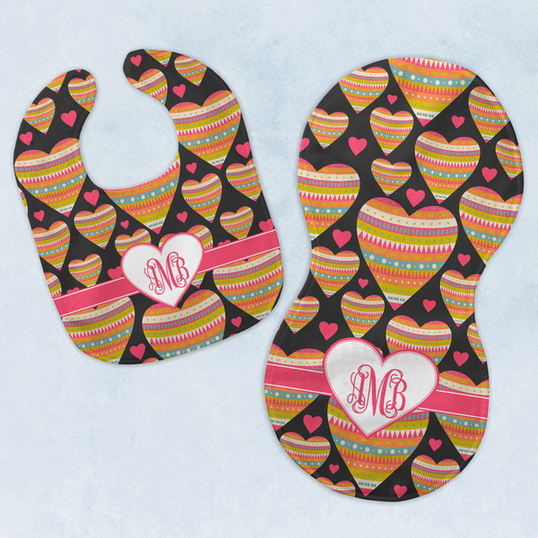 Custom Hearts Baby Bib & Burp Set w/ Monogram