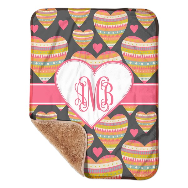 Custom Hearts Sherpa Baby Blanket - 30" x 40" w/ Monograms