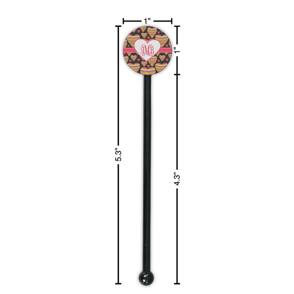 Hearts Black Plastic 5.5" Stir Stick - Round - Dimensions