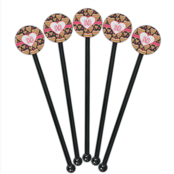 Hearts Black Plastic 5.5" Stir Stick - Round - Fan View