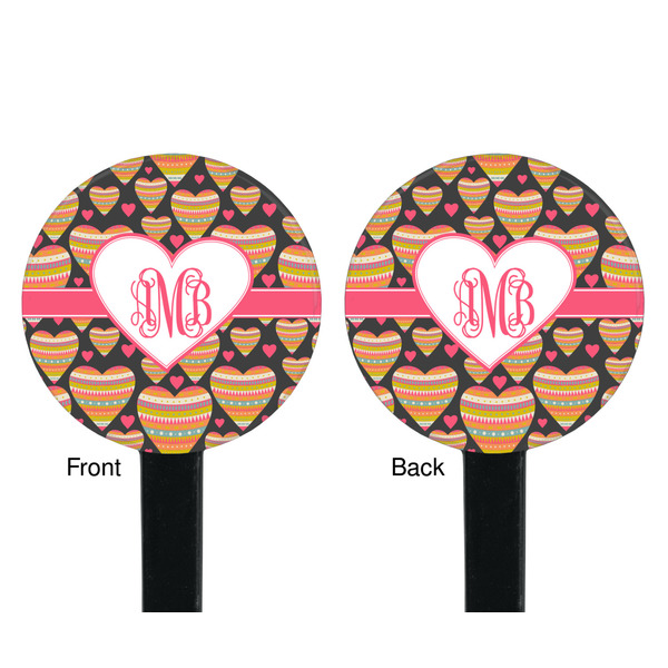 Hearts Black Plastic 7" Stir Stick - Double Sided - Round - Front & Back