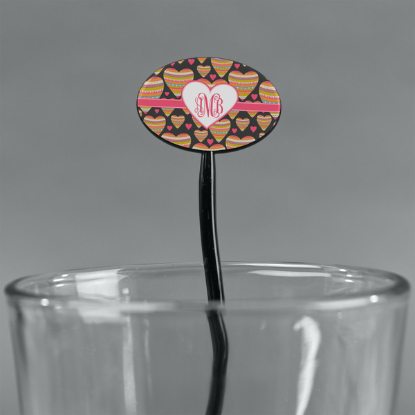 Hearts Black Plastic 7" Stir Stick - Oval - Main
