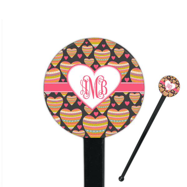Custom Hearts 7" Round Plastic Stir Sticks - Black - Single Sided (Personalized)
