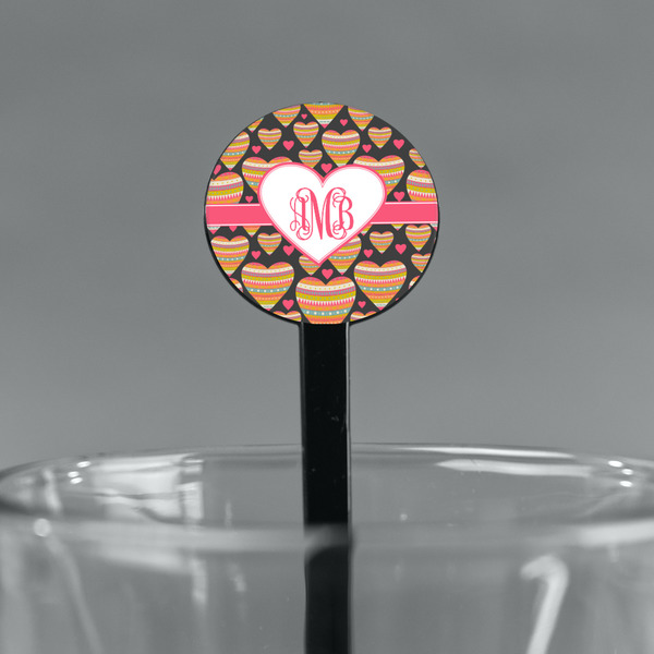 Hearts Black Plastic 7" Stir Stick - Round - Main